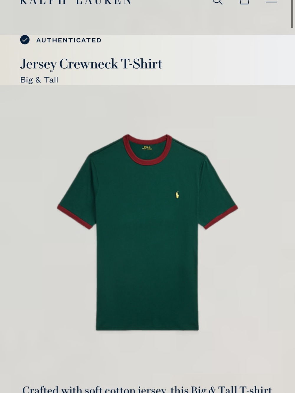 Ralph Lauren Forest Green Short-Sleeve Ringer Tee with Red Trim 4XB